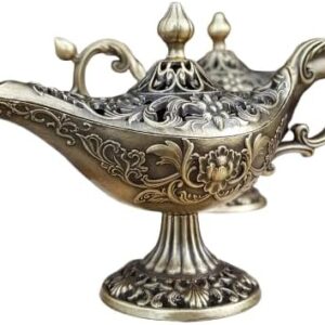 حامل بخور على شكل مصباح علاء الدين، برونزي عتيق مزين بنقوش زهور، 9.5 سم، تصميم سحابة مباركة، ديكور منزلي، إكسسوار للتأمل واليوغا