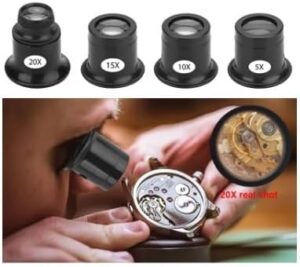 مجموعة أدوات إصلاح الساعات مكونة من 4 قطع من مكبرات عدسة العين 5x/10/15x/20x للمجوهرات مكبرة زجاجية من ماي سوق-ستور