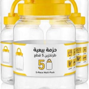 51PaThVoB0L._AC_SL1169_ برطمان تخزين بلاستيكي شفاف بغطاء ومقبض ملونين، 10 × 15 سم، مجموعة من 5/10 قطع للارز والحبوب والطعام الجاف - حاوية ادوات اضافية من ميسوكيج، (5 قطع مختلطة)