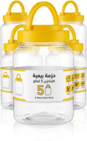 51PaThVoB0L._AC_SL1169_ برطمان تخزين بلاستيكي شفاف بغطاء ومقبض ملونين، 10 × 15 سم، مجموعة من 5/10 قطع للارز والحبوب والطعام الجاف - حاوية ادوات اضافية من ميسوكيج، (5 قطع مختلطة)