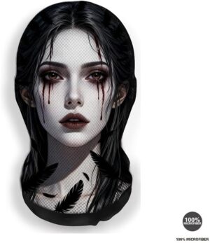 قناع وجه "بالاكلافا" من Mysouq بتصميم "Dark Cry" (خيوط شبكية بنمط الريش) | مصنوع من الميكروفايبر بنسبة 100%، جيد التهوية ورقيق، المقاس 38 × 23 سم، مناسب لأزياء الهالوين ونمط "البانك" الداكن.