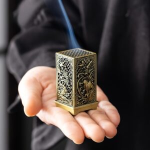 61-78HdYdAL._AC_SL1200_ مبخرة بخور تقليدية صينية على شكل زهرة البرقوق والأوركيد والخيزران، حامل بخور مخروطي معدني مزخرف