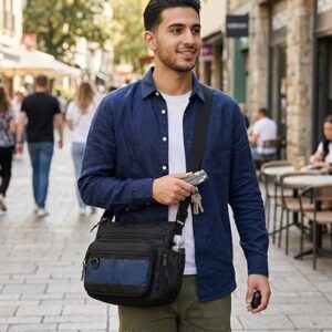 61mNypo3THL._AC_SY550_ (1) حقيبة كتف كروسبودي قطعة واحدة، أسود وأزرق، متعددة الجيوب، حزام قابل للتعديل، حقيبة سفر عملية