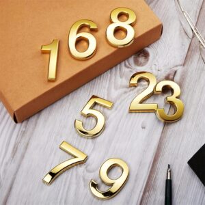 أرقام منزلية مطلية كهربائياً 0-9، بلاستيك ABS متين، سهلة التركيب، مناسبة للمنازل والشقق وصناديق البريد، 10 قطع، لون ذهبي