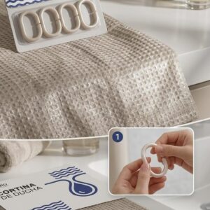 71MgxJ5kkdL._AC_SL1365_ ستارة حمام (قطعة واحدة)، مصنوعة من 50% إيثيلين فينيل أسيتات و50% بولي إيثيلين، مقاس 180×180 سم، مع 12 حلقة تثبيت.