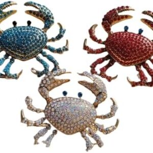 طقم دبابيس زينة (بروش) على شكل سلطعون مرصع بأحجار الراين المتلألئة (3 قطع)، باللونين الأحمر والذهبي | طراز كلاسيكي (فينتج)، إكسسوار نسائي، مقاس 5 × 4.4 سم، مناسب للسترات والفساتين، يصلح للارتداء في جميع المواسم.