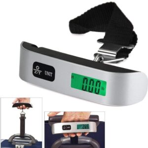 610L2mL1U0L._SL1000_ ميزان أمتعة (حتى 50 كجم) مزود بحزام نايلون وشاشة بإضاءة خلفية LED.