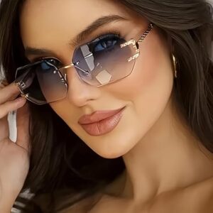 نظارات شمسية بتصميم ثماني الاضلاع بدون اطار باطار معدني وعدسات من البولي كربونات بتصميم عصري للارتداء الكاجوال والحفلات والتجمعات للجنسين من ميسوق ستور