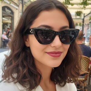 نظارة شمسية بتصميم عين القطة للنساء من ماي سوق ايج - (1 قطعة) - اطار اسود لامع مع لمسات نجوم معدنية - حماية من الاشعة فوق البنفسجية - نظارات انيقة وعصرية