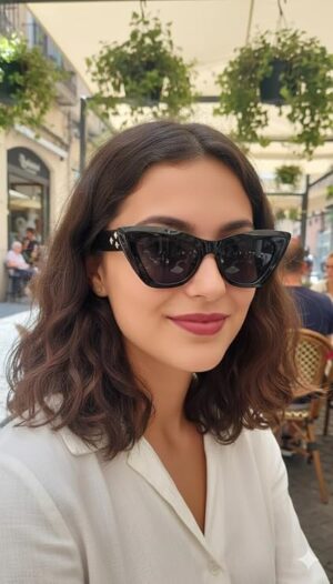 نظارة شمسية بتصميم عين القطة للنساء من ماي سوق ايج - (1 قطعة) - اطار اسود لامع مع لمسات نجوم معدنية - حماية من الاشعة فوق البنفسجية - نظارات انيقة وعصرية