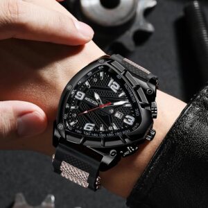 ساعة يد رجالية كوارتز بمينا مثلثة وسوار من السيليكون