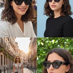 نظارة شمسية بتصميم عين القطة للنساء من ماي سوق ايج - (1 قطعة) - اطار اسود لامع مع لمسات نجوم معدنية - حماية من الاشعة فوق البنفسجية - نظارات انيقة وعصرية