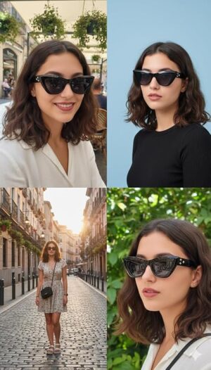 نظارة شمسية بتصميم عين القطة للنساء من ماي سوق ايج - (1 قطعة) - اطار اسود لامع مع لمسات نجوم معدنية - حماية من الاشعة فوق البنفسجية - نظارات انيقة وعصرية