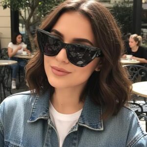 نظارة شمسية بتصميم عين القطة للنساء من ماي سوق ايج - (1 قطعة) - اطار اسود لامع مع لمسات نجوم معدنية - حماية من الاشعة فوق البنفسجية - نظارات انيقة وعصرية