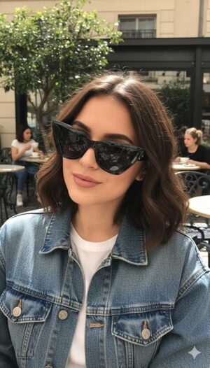 نظارة شمسية بتصميم عين القطة للنساء من ماي سوق ايج - (1 قطعة) - اطار اسود لامع مع لمسات نجوم معدنية - حماية من الاشعة فوق البنفسجية - نظارات انيقة وعصرية