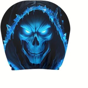 51P1NdfDhIL._AC_SL1000_ طقم أغطية مسند رأس للسيارة (قطعتان) بتصميم جمجمة ولهب أزرق مطبوع ثنائي الأبعاد من MySouq®