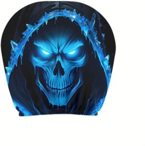 51P1NdfDhIL._AC_SL1000_ طقم أغطية مسند رأس للسيارة (قطعتان) بتصميم جمجمة ولهب أزرق مطبوع ثنائي الأبعاد من MySouq®