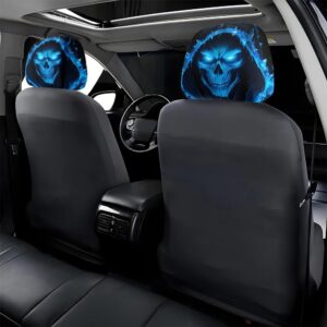 61DLzWIBP2L._AC_SL1000_ طقم أغطية مسند رأس للسيارة (قطعتان) بتصميم جمجمة ولهب أزرق مطبوع ثنائي الأبعاد من MySouq®