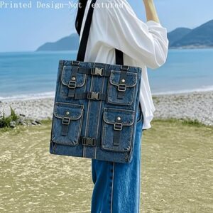 61h5sNx7hwL._AC_SX466_ حقيبة تسوق قماشية (Tote Bag) بطبعة ثنائية الأبعاد بنمط سترة كلاسيكية، سعة كبيرة (40×35 سم) تصميم متعدد الجيوب، قابلة لإعادة الاستخدام، طباعة على الوجهين، قابلة للطي وخفيفة الوزن، تتسع لجهاز كمبيوتر محمول مقاس 15 بوصة