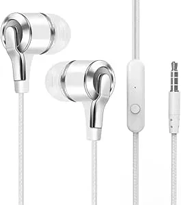 [1Pcs - White ] PCS Wired Headphones 3.5mm Sport Earbuds with Bass Phone Earphones Stereo Headset with Mic volume control Music Earphones-B0CQGR33GL