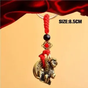 Monkey - Vintage Brass Zodiac DragonKeychains Red Rope Guardian God Five Emperors Coins Pendant Car Key Rings Hangings Fashion Keyrings-B0BXMCSNP9