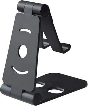 Phone Holder Universal Dual Foldable Adjustable Desk Stand Multi Angle Plastic Phone Stand Mount for iPhone X / 8/7 / 6/5 Samsung Galaxy S8 S7 S6 LG HTC and Mini Tablets Black-B098V127CD