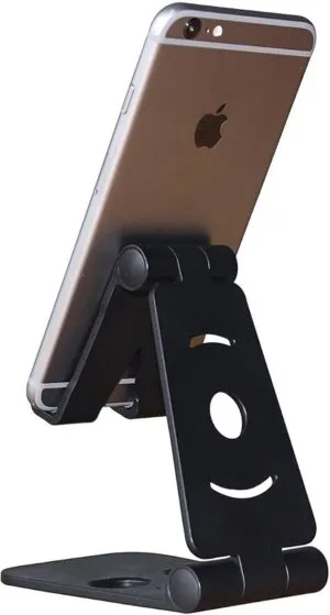 Phone Holder Universal Dual Foldable Adjustable Desk Stand Multi Angle Plastic Phone Stand Mount for iPhone X / 8/7 / 6/5 Samsung Galaxy S8 S7 S6 LG HTC and Mini Tablets Black-B098V127CD
