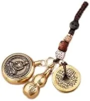 [1Pcs] Brass Gourd Pendant Eight Zodiac Patron Saint keychain Five Emperors Coins Car Key Chain Bag Lucky Feng Shui Hanging Ornaments - Random-B0CLK86PY3