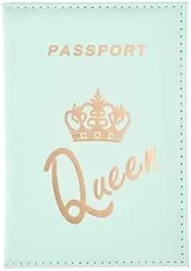 Crown Print PU Passport Covers Passport Protector Passport Holder Flight Ticket Holder ID Credit Card Holder Travel Accessories (Queen, Green)-B0DKT69VT1