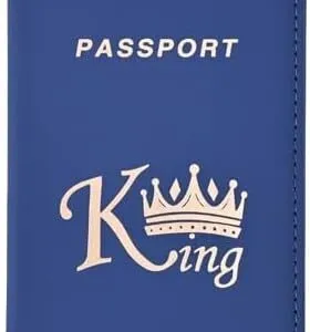 Crown Print PU Passport Covers Passport Protector Passport Holder Flight Ticket Holder ID Credit Card Holder Travel Accessories (King, Dark Blue)-B0DKT854DC
