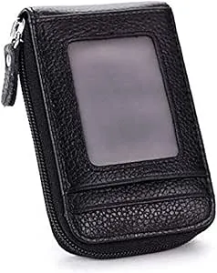 Fashion Zipper Credit Card Leather Wallet (Black)-B098TYY538