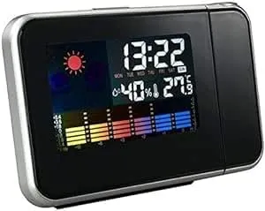 1Pcs Digital Weather, Humidity, LCD Projection Snooze Alarm Clock with Colorful LED Backlight-B0CV4J1DXD