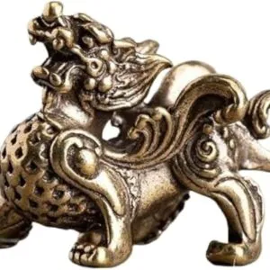 1pcs - Statue Figurine Wealth Brass Decor Prosperity Chinese Style Ornament Qilin Dragon Luck Animal Fengshui Vintage-B0CPKYXMD9