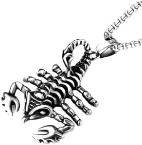 1Pcs Unique Scorpion Pendant Chain Necklace, Stainless Steel Accessory for Men, Trendy Hip-Hop Style Jewelry with Hollow Out Design-B0DKG68G9J