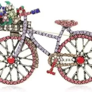 1Pcs New Arrival Creative Vintage Bicycle Luxury Rhinestone Brooches Pins For Women Men Flower Bike Badges Corsage Jewelry 5cmX4cm (BIC)-B0F32P4V5M