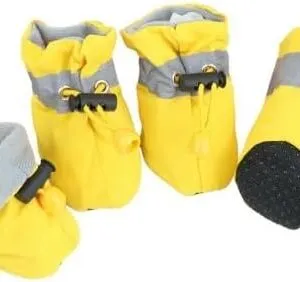 [4pcs/set] Waterproof Pet Dog Shoes Anti-slip Rain Boots Footwear for Small Cats Dogs Puppy Dog Pet Booties Pet Paw Accessories (Yellow, Size 3)-B0CRCDTBPM