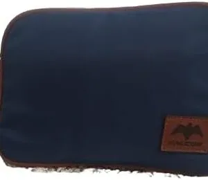 حقيبة سفر فاخرة بحجرتين لمستلزمات العناية الشخصية للرجال والنساء | طقم أدوات زينة أزرق داكن مقاوم للماء مع حواف من الجلد الصناعي البني | أنيقة (24×14 سم)-B0FTX51X8F