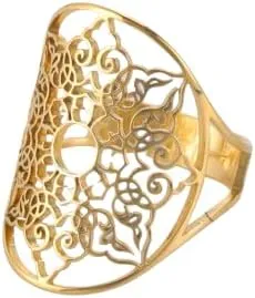 خاتم لاكتون فيليجري، من الفولاذ المقاوم للصدأ، ذهبي وفضي، مقاس قابل للتعديل، طراز باروكي عتيق، نقش زهور هندسي، 24.7 × 18 مم-B0FSXP71MV