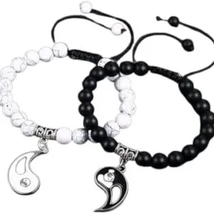 (قطعتان) أساور يين يانغ للزوجين - أساور صداقة قابلة للتعديل من الخرز مع حُلي متطابقة للأزواج والأصدقاء والهدايا-B0FT2WM1H7