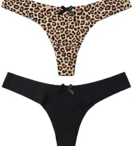 (قطعتان) سراويل داخلية نسائية - طقم من قطعتين (نقشة جلد النمر وأسود) | سراويل داخلية ناعمة مطاطية بدون خياطة، منخفضة الخصر، أنيقة ومريحة وجيدة التهوية. مقاس 28