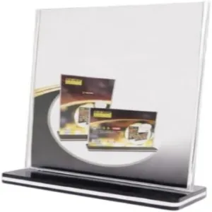 حامل لافتات اكريليك A5 من ماي سوق ايج - حامل عرض مزدوج الجوانب على شكل حرف T بقاعدة انيقة باللونين الاسود والابيض - قائمة عمودية وحامل بطاقات للمكتب والبيع بالتجزئة والمناسبات