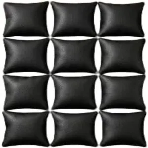 وسائد ساعات فاخرة للعرض والتخزين - عبوة من 12 وسادة مجوهرات من الجلد الصناعي الأسود لصناديق الساعات، والحافظات، والأدراج